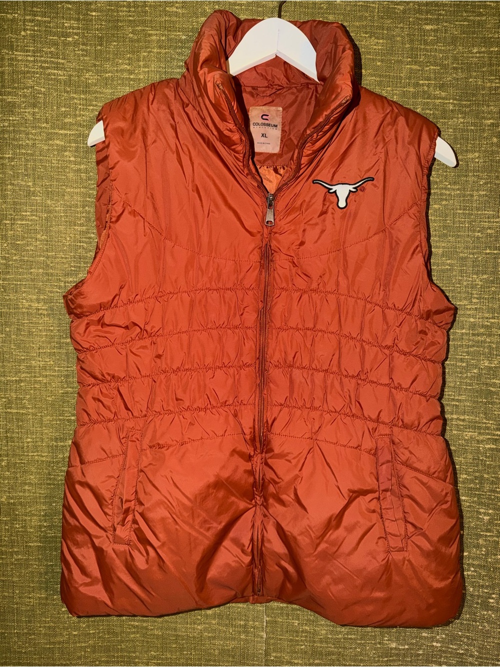 Colosseum Women's Rust Quilted Puffer Vest with Longhorn Patch